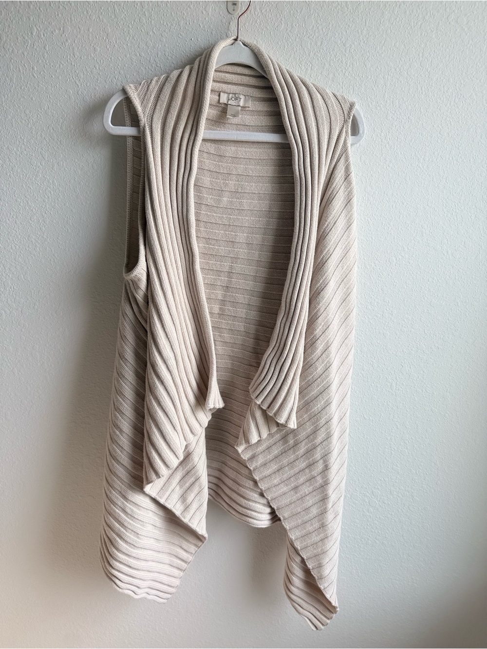 LOFT 100% Cotton Sleeveless Open-Front Ribbed Cardigan Vest M/L